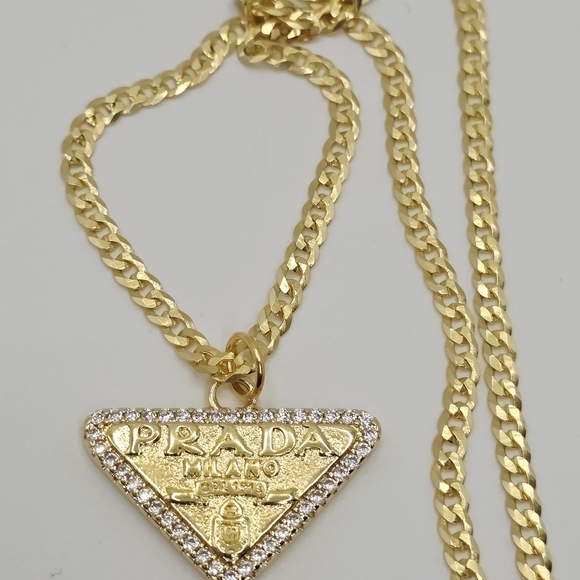 Authentic Prada Triangle Pendant Necklace - Picture 1 of 7